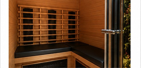 Interieur van de Health Mate Outdoor infraroodcabine met Tecoloy®-stralingselementen